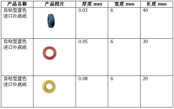 補底紙規(guī)格表